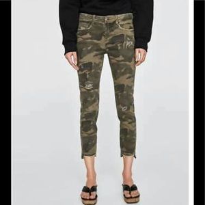 Zara distressed skinny jeans in camo